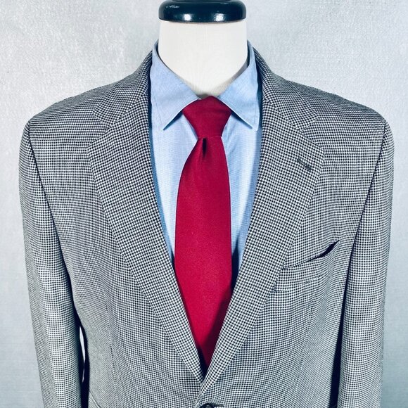 Ralph Lauren Blazer Mens 42S Gray Silk Wool Sport Coat Jacket Houndstooth - Picture 1 of 14